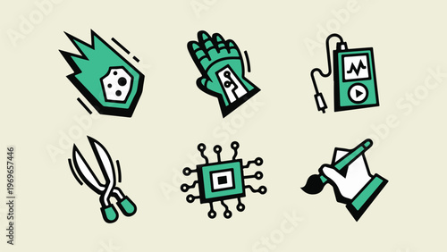 Evergreen background with various technology icons