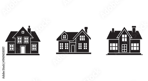 Blackandwhite house silhouettes with white outlines on white background  homes and buildings