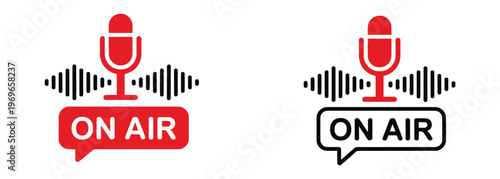 Live Podcast Icon – Microphone and Soundwave Illustration for Streaming