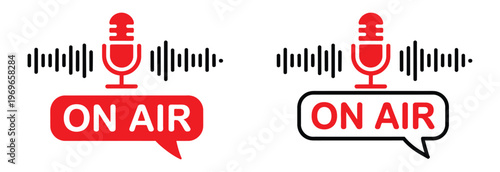 Live On Air Icon – Microphone with Sound Wave Vector Illustration