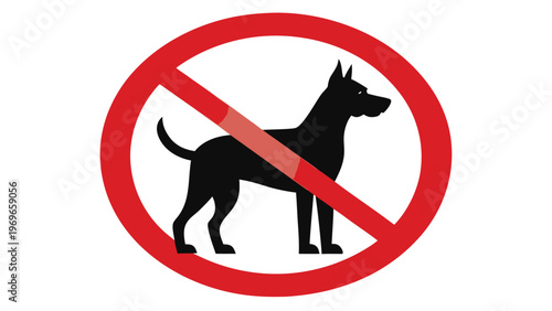 No dogs allowed sign at a public area with clear symbol and red circle mark indicating restriction on dog entry