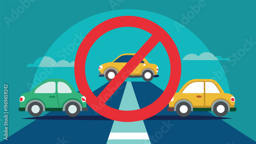 Traffic sign indicating no entry for cars in a busy city street during the day