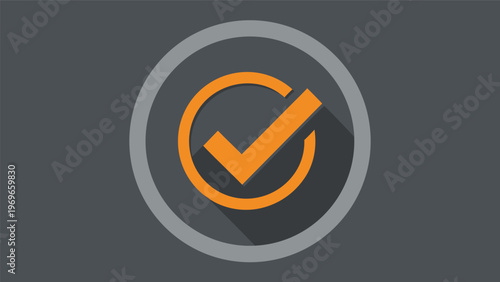 Check mark inside a circle on gray background with shadow effect used for approval or confirmation