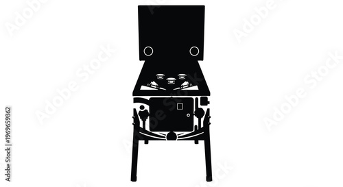 Black silhouette of a vintage pinball machine detailed design minimalist style silhouette
