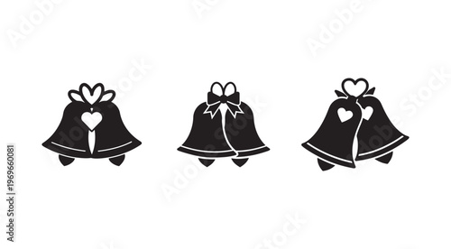 Blackbelliconswithheartsandbowsisolatedonwhitebackgroundfornotificationoralertsymbol