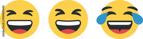 Laugh emoji icon set in generic style, LOL laughing face emoticon concept, expressive reaction symbols