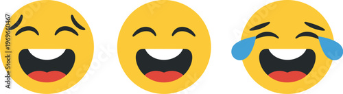 Laugh emoji icon set in generic style, LOL laughing face emoticon concept, expressive reaction symbols