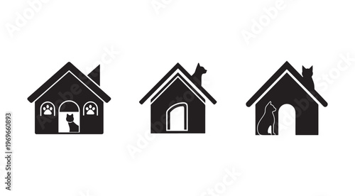 Blacksilhouetteofdogandcathouseswithanimalsisolatedonwhitebackground