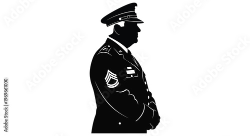 Profile of a military officer in uniform a striking black silhouette