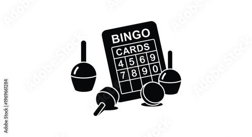 Black bingo card with balls a striking graphic silhouette high quality