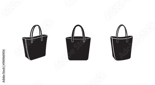 Blacktotebagsindifferentanglesisolatedonwhitebackgroundforshoppingandfashionconcept