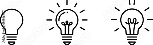 Light bulb icon set, vector symbols representing ideas innovation creativity inspiration and bright thinking
