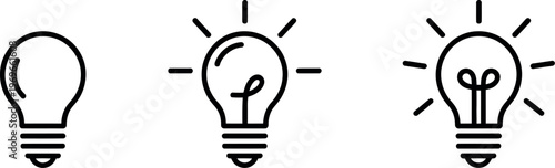 Light bulb icon set, vector symbols representing ideas innovation creativity inspiration and bright thinking