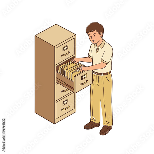 Man opens filing cabinet drawer to retrieve documents