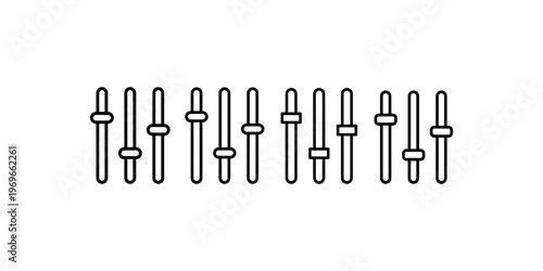 Multiple audio mixer faders vector icons, sound equalizer control outline for music production and studio engineering illustration set