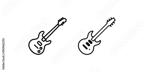 Electric guitar line art illustrations showing different body shapes and pickup configurations for music store branding rock concert posters and hobby