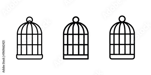 Bird cage icons set with different line weights and rounded tops representing pet housing and captivity concepts isolated on white background for graphics