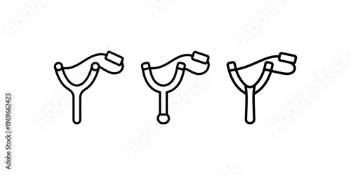 Slingshot vector icons set showing diverse line thickness and styles for gaming and leisure activities isolated on white background simple graphic design
