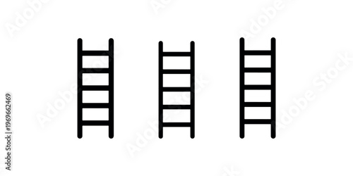 Three minimalist ladder outlines on white background symbolizing steps climb up progress achievement and construction elements
