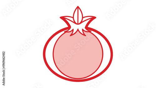 Logo design featuring a stylized pomegranate with a simple shape and red outline on a white background