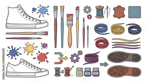 Sneaker Customization Workshop and Footwear Design Vector Set
