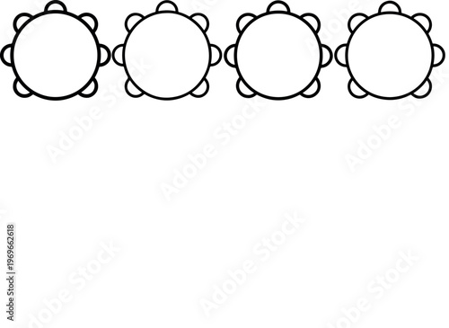 Four circular tambourines with outline and clear center for copy space vector music instrument
