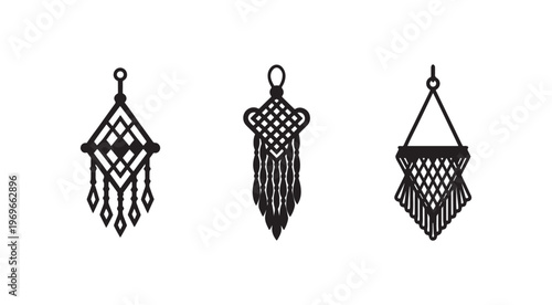 Dreamcatcher silhouettes on white background  bohemian hanging ornaments  macrame wall decorations