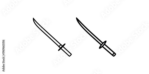 Two katana sword vector icons, traditional Japanese samurai weapon outline, oriental martial arts and battle tool illustration set