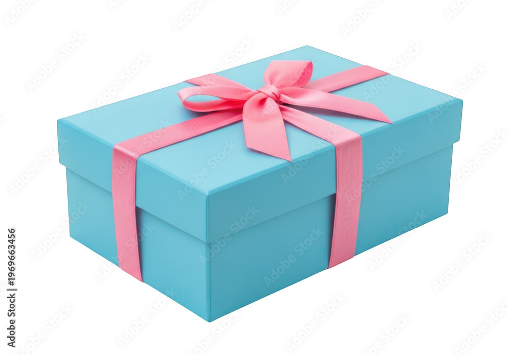 Fototapeta premium teal gift box with pink ribbon isolated on transparent background