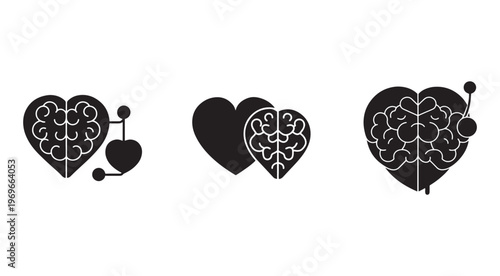 Heart and brain icons  heart with brain  love and mind symbols  brain and heart  heart and brain vector graphics