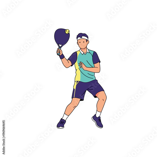 Young man playing padel tennis, hitting the ball with a racket, dynamic pose, sports concept