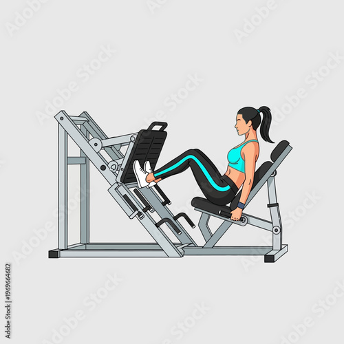Woman performing leg press exercise on a gym machine, fitness and workout concept