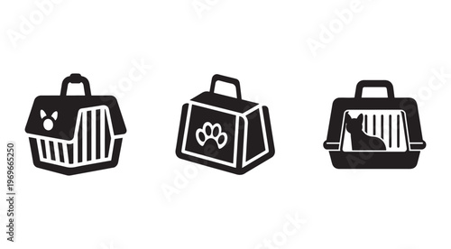 Pet carrier icons for travel with animals  cat and bird carriers  pet transportation