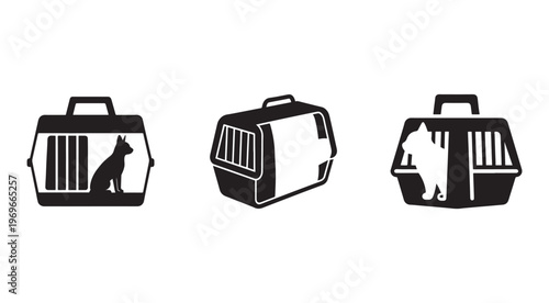 Pet carriers for dogs and cats  various silhouettes and angles  travel and transportation