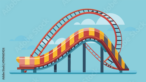 Roller coaster at an amusement park with a bright blue sky in the background and fluffy clouds above