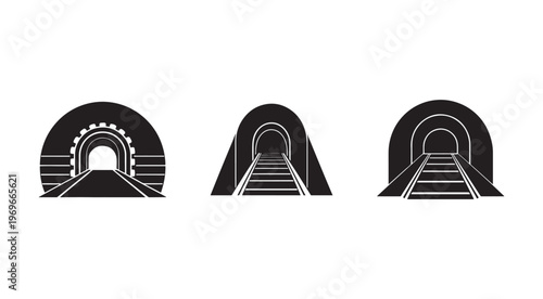 Railway tunnel entrance icons  railroad track  train  tunnel  transportation