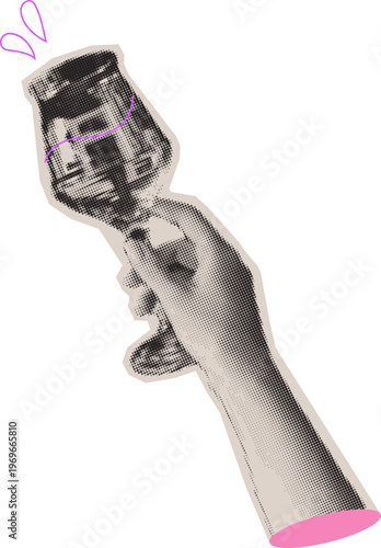 Halftone Wineglass in Hand Sticker