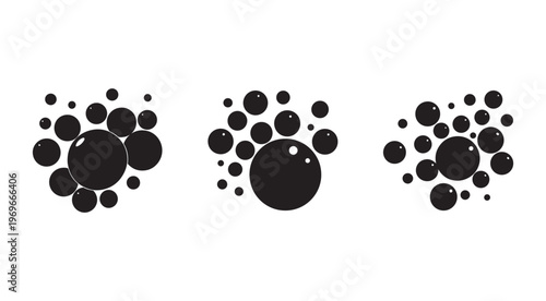 Set of black bubbles in various sizes on white background  isolated graphic elements for design