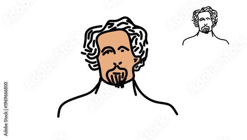 Charles Dickens portrait, flat vector illustration
