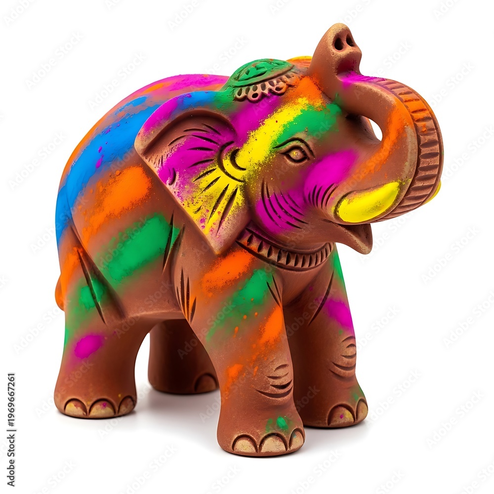 Obraz premium A colorful elephant statue with a trunk curled up