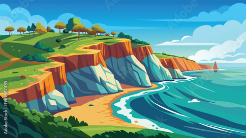 Coastline view with cliffs, trees, and ocean during daytime