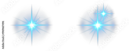 Fotografie Blue Starburst Lens Flare Light Effects Set with Glow on Transparent Background