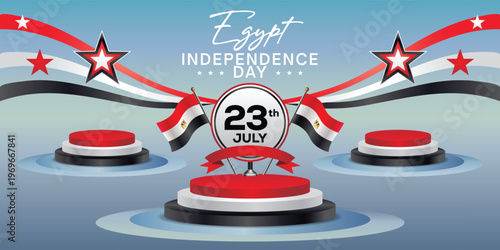 Egypt Independence Day, podium banner templates, flag backgrounds for graphic design and congratulations needs.