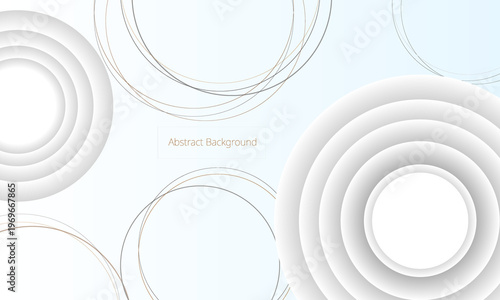 gray silver circles shape papercut style and outlines stroke minimal graphic element on blue light abstract background