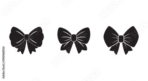 Set of three black bow tie icons in different shapes and sizes  simple line art style  for decoration and design