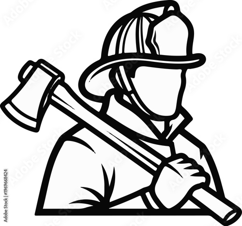 Stylized outline of a person in a helmet holding an axe