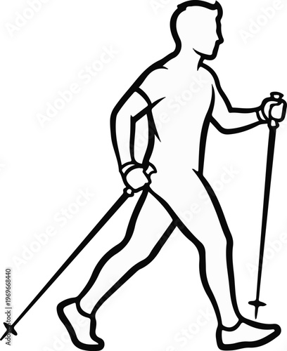 Stylized outline of a person engaged in Nordic walking with poles