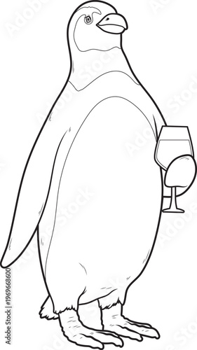 Penguin Red wine Animal Vector Graphic Art Illustration