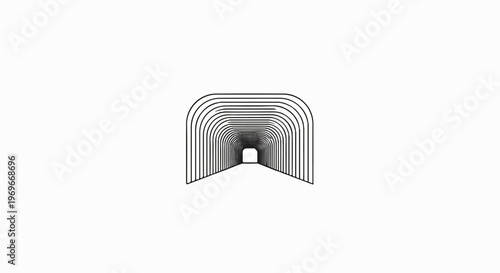 Stylized perspective tunnel with repeating archways receding into distance