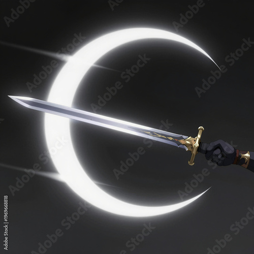 Anime Style Sword Slash with White Crescent Arc Effect